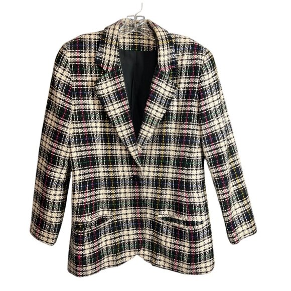 Vintage 80's Tweed Plaid Blazer Jacket - Picture 8 of 8